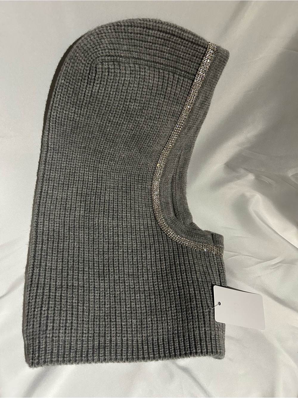 Gray Knit Balaclava with Rhinestone Trim